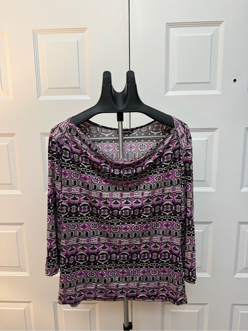 Women’s Purple Patterned Cowl Neck Top - Picture 2 of 4